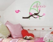 Girl Name Branch Flowers Birds Nest Wall Decal Nursery Baby Toddler