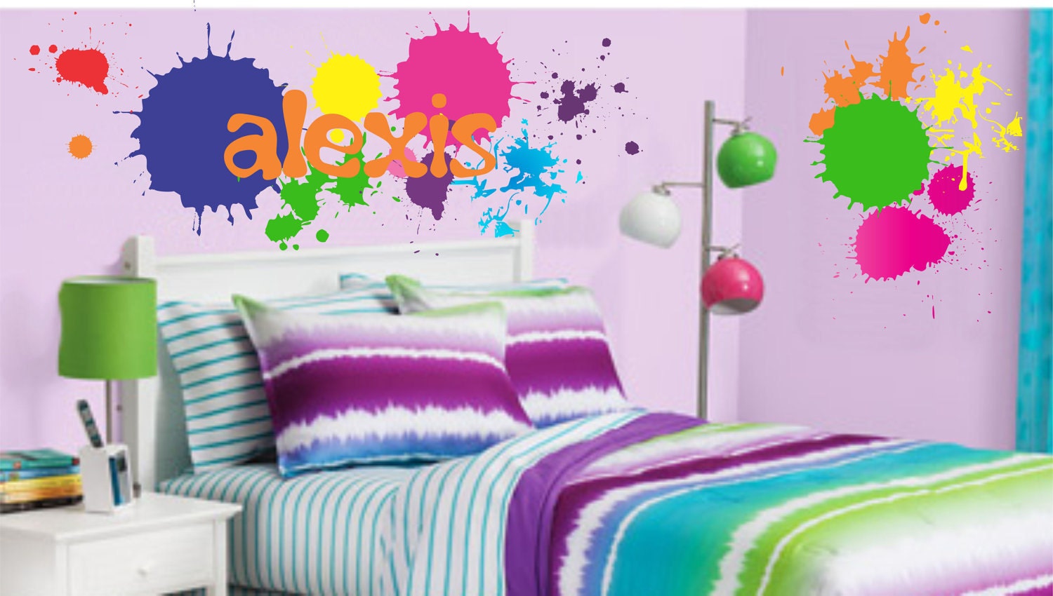 Teen Boy Girl Name Wall Decal Paint Splatters Vinyl Sticker Decor