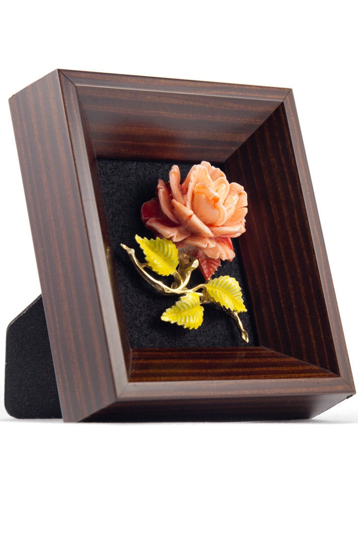 Framed Vintage Jewelry Art Rose in Modern Wood Frame