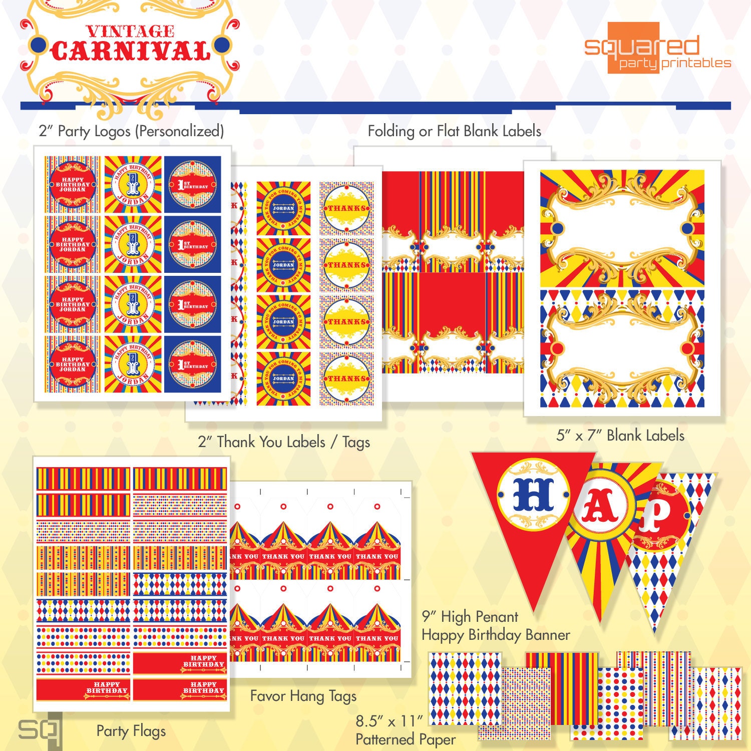 Vintage Carnival Circus Printable Birthday Party Package - Primary Colors - DIY Print Il_170x135