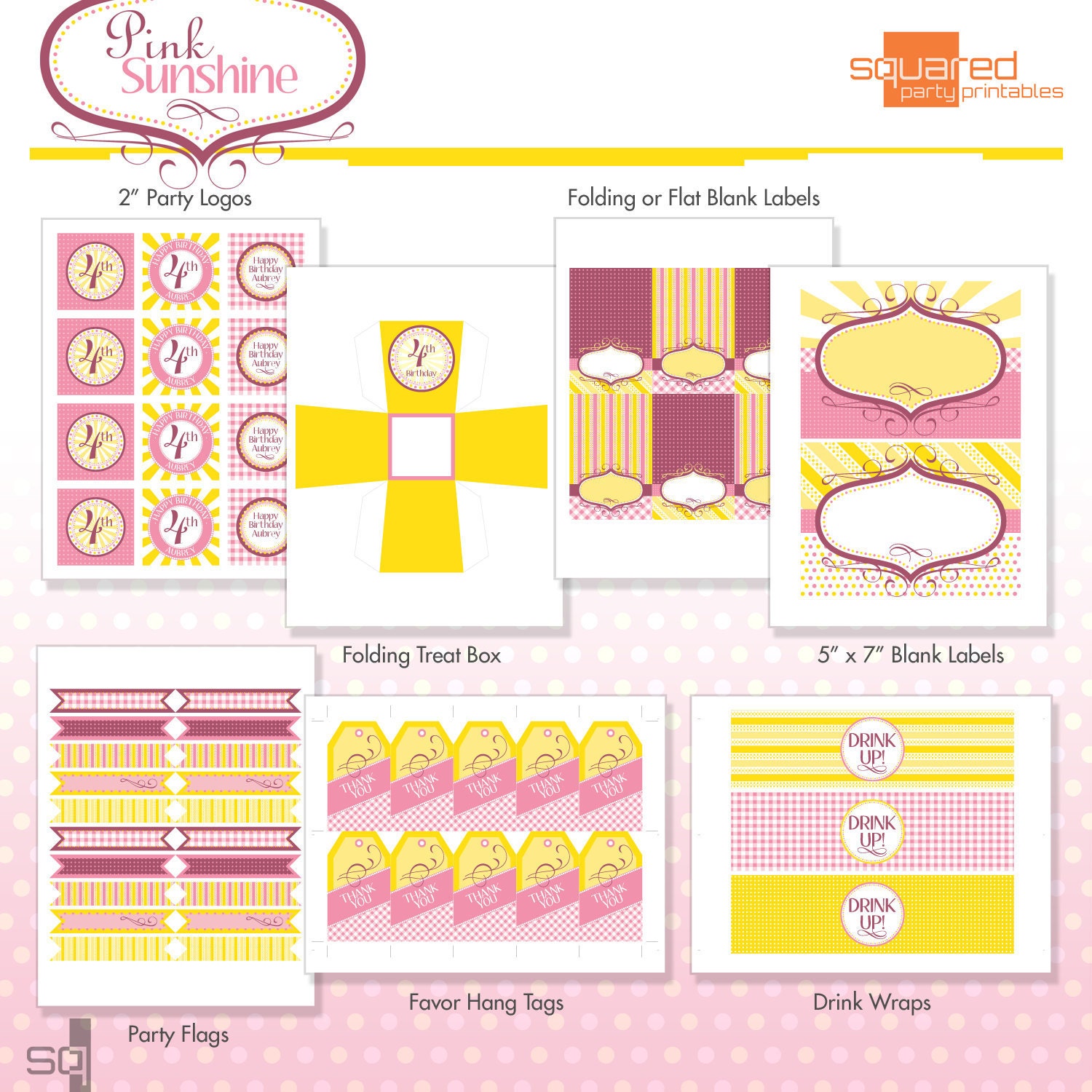 Printable Pink Lemonade Birthday Party Package - DIY - Do-It-Yourself Printables - Pink Sunshine Il_570xn