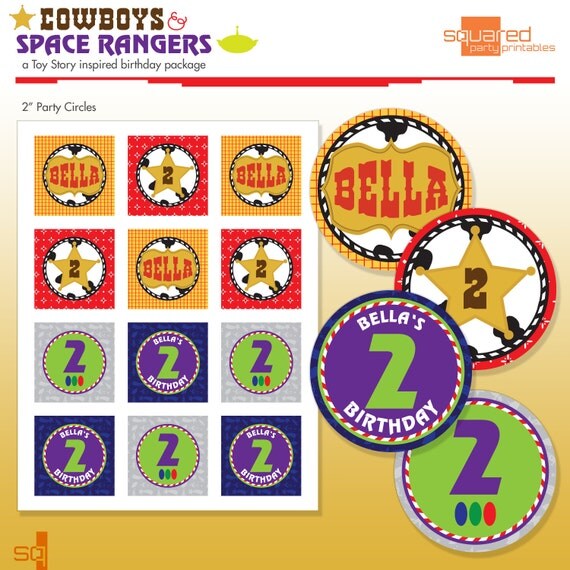 Toy Cowboy and Space Ranger Printable 2" Party Circles - DIY Print - Cowboys & Space Rangers Il_570xn