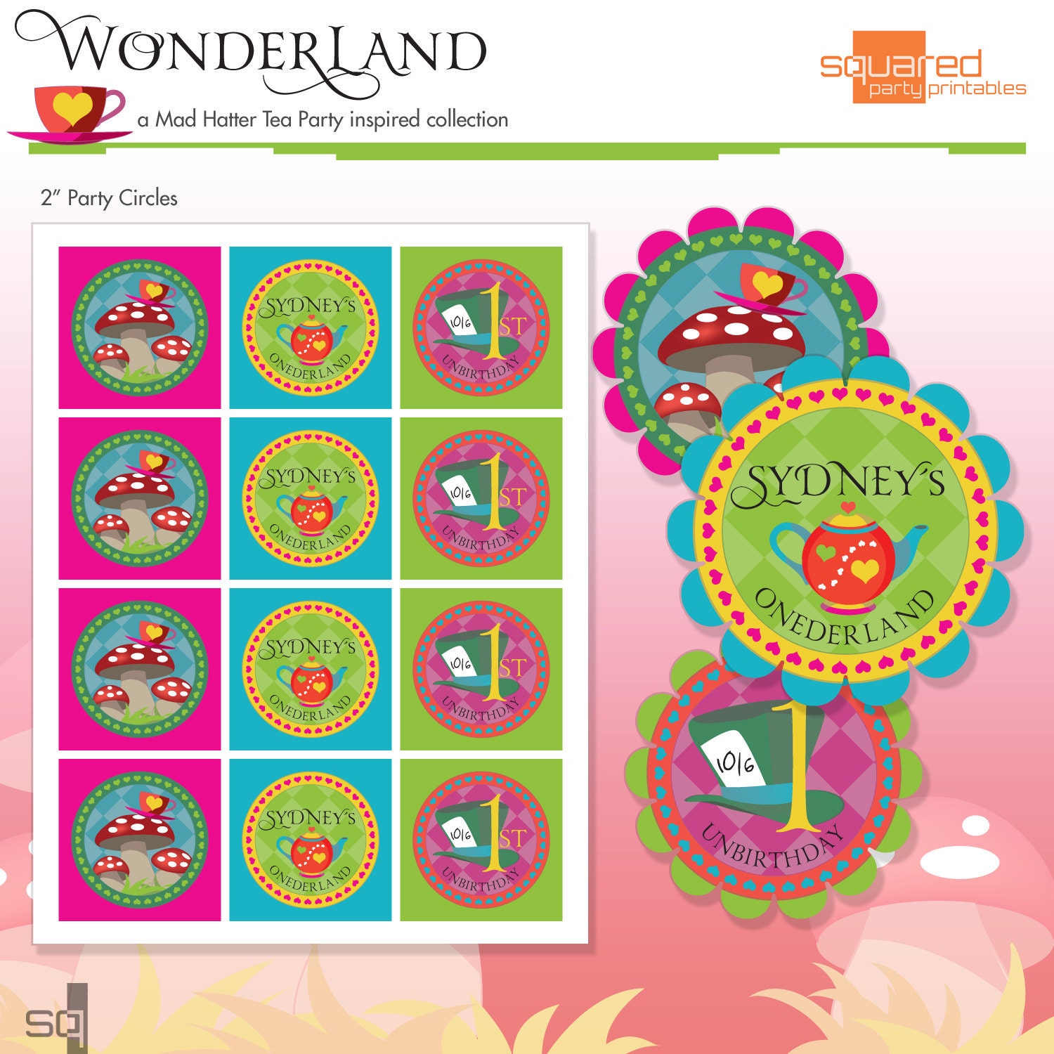 Mad Hatter Tea Party Inspired Printable Party Circles - Tags - DIY Print - Alice in Wonderland Inspired Il_570xn