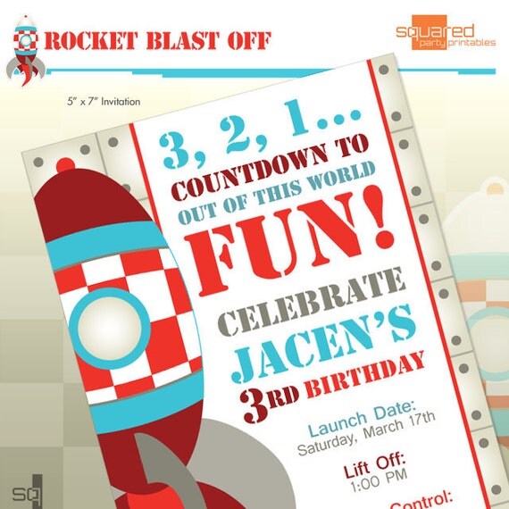Rocket Ship Spaceship Birthday Party Printable Invitation - DIY Print - Blast Off Il_570xn