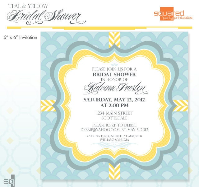 Teal and Yellow Bridal Shower Invitation - DIY Printable - Yellow Chevron Il_570xn