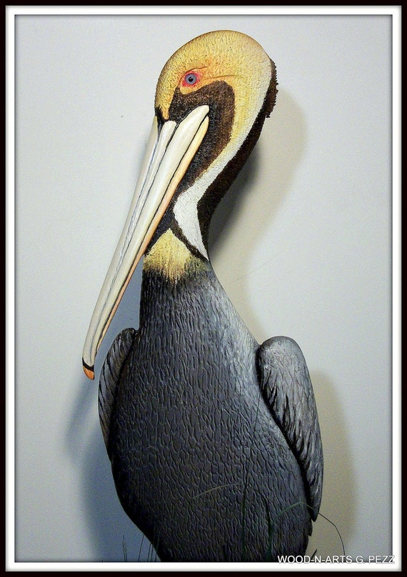 PELICAN wood carving beach decor indooroutdoor decor by WOODNARTS