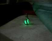 Mermaid's Magic "White Gold" - Neon Green Glow in the Dark Pendant with Glowing Essence of the Sea - White Gold Plated