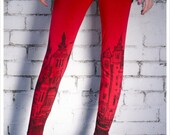Printed Leggings -  Red Leggings - Womens legging - Red Black MEDIUM