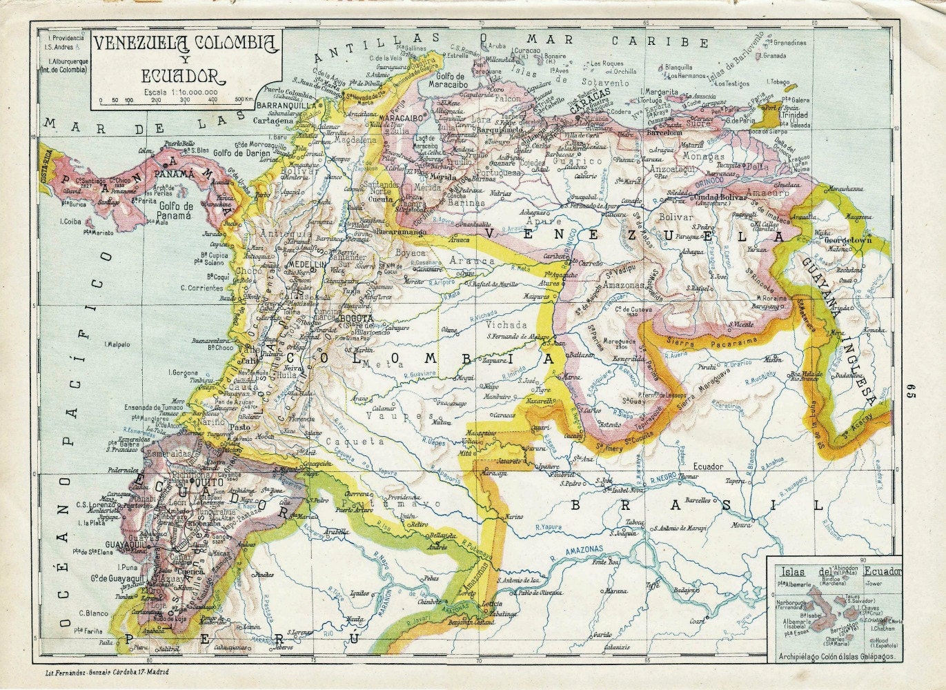 1942 Colombia, Ecuador, Venezuela Vintage Map