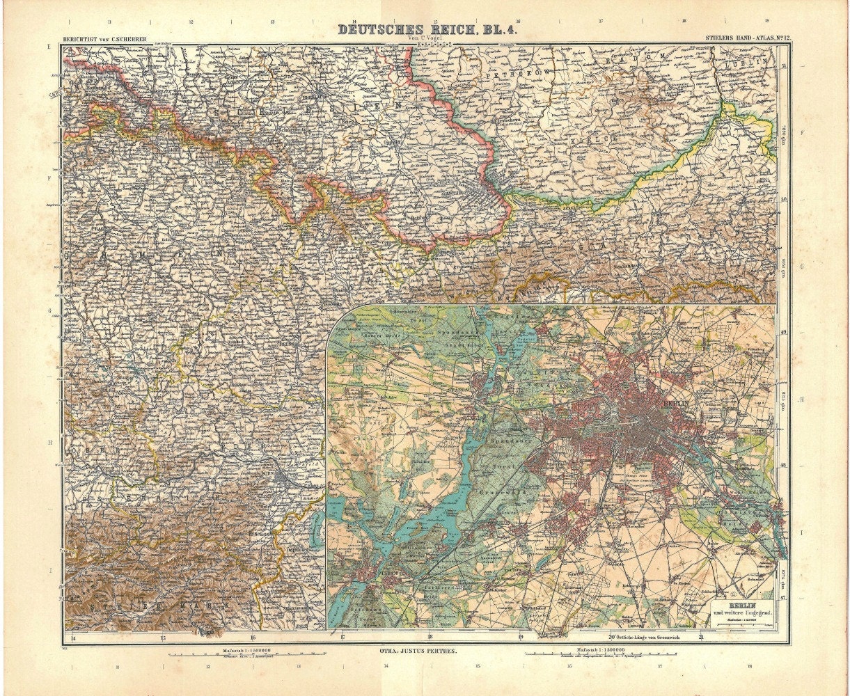 1912  Vintage Map South East Germany,  Berlin and Surroundings