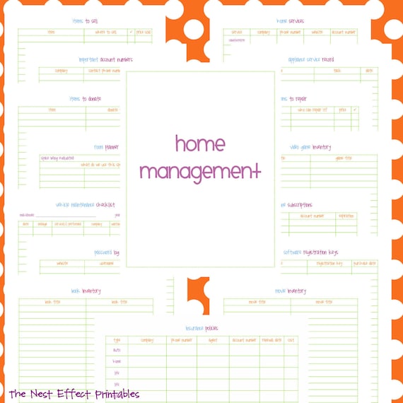 home management set - EDITABLE / FILLABLE - 15 documents