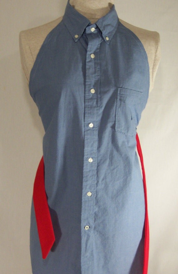 Kids Apron - Art Smock - Upcycled Shirt - Blue & Red