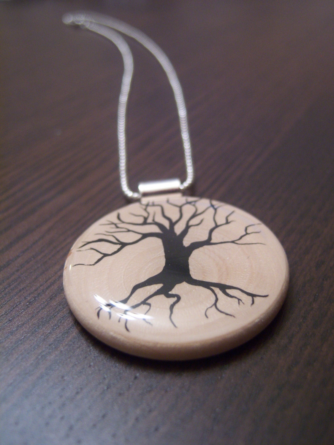 Hand painted wood pendant necklace