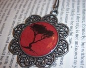 Red Tree Gunmetal Filigree Pendant Necklace Painting Print - Red Whiskers