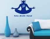 FREE Shipping - Yoga Om Meditation vinyl wall decal (wall stencils for living room, yoga studio, gym, exercise room, bedroom, etc) (SKU020)