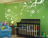 Beautiful Flower with Butterflies-Vinyl Wall Decal wall Sticker Nursery Room decal flower decal children wall decal home decor nursery decor