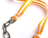 NaUtiCaL Chain and Ribbon Necklace-Gunmetal Silver, Orange, and White-Tie Me On-Summer Geometric Jewelry