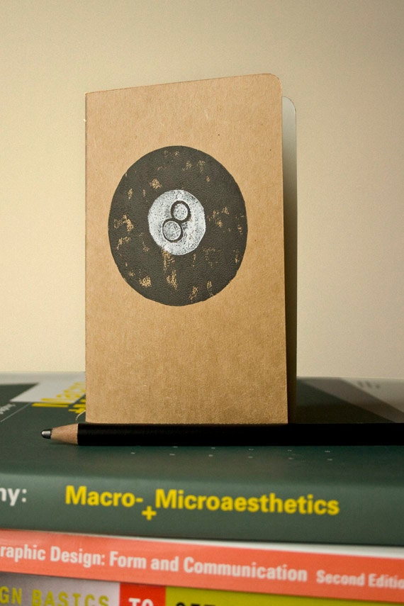 JOURNAL Magic 8 Ball fortune-telling pocket-sized sketchbook jotter LINOCUT