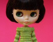 Blythe Dal Monster High doll size hand knitted sweater, green white shades