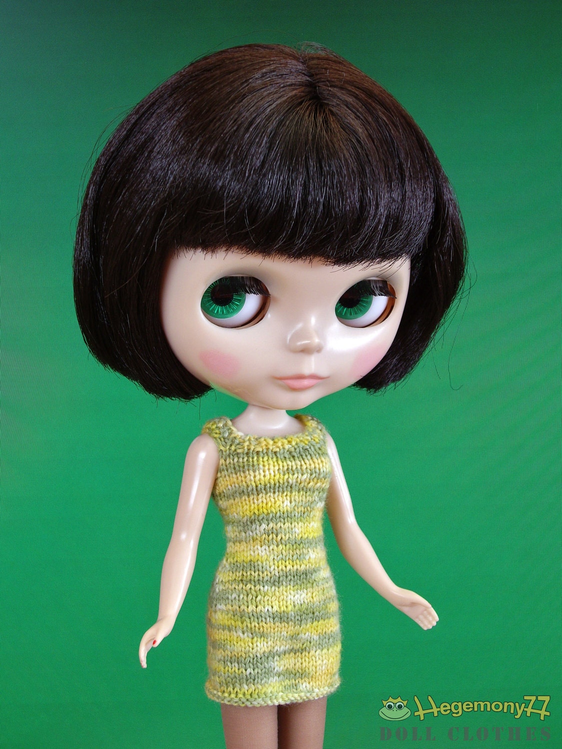 Blythe Dal Monster High doll size OOAK hand knitted dress