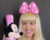MINNIE MOUSE BOW Pink White Polka Dot bow vintage Inspired Big Poofy Hair Headband bow Disney halloween costume women teens girls minnie bow