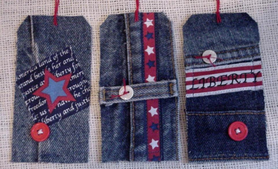 Patriotic Jean Tags Americana Blue Denim Fabric Gift Hang Tags Price Tags Tie Ons itsyourcountry