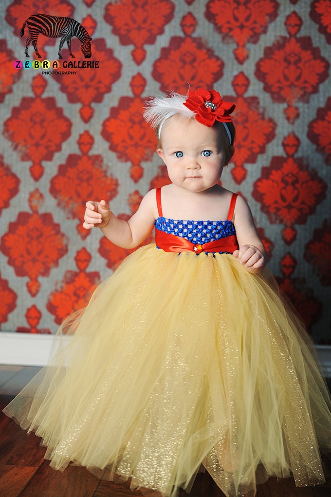 Snow White Inspired Princess Tutu Dress -- Empire Waist, Royal Blue, Yellow, and Red