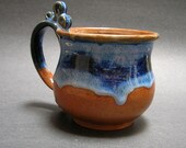 Mug, Thrown Stoneware Pottery, 12 oz, Blue, Brown