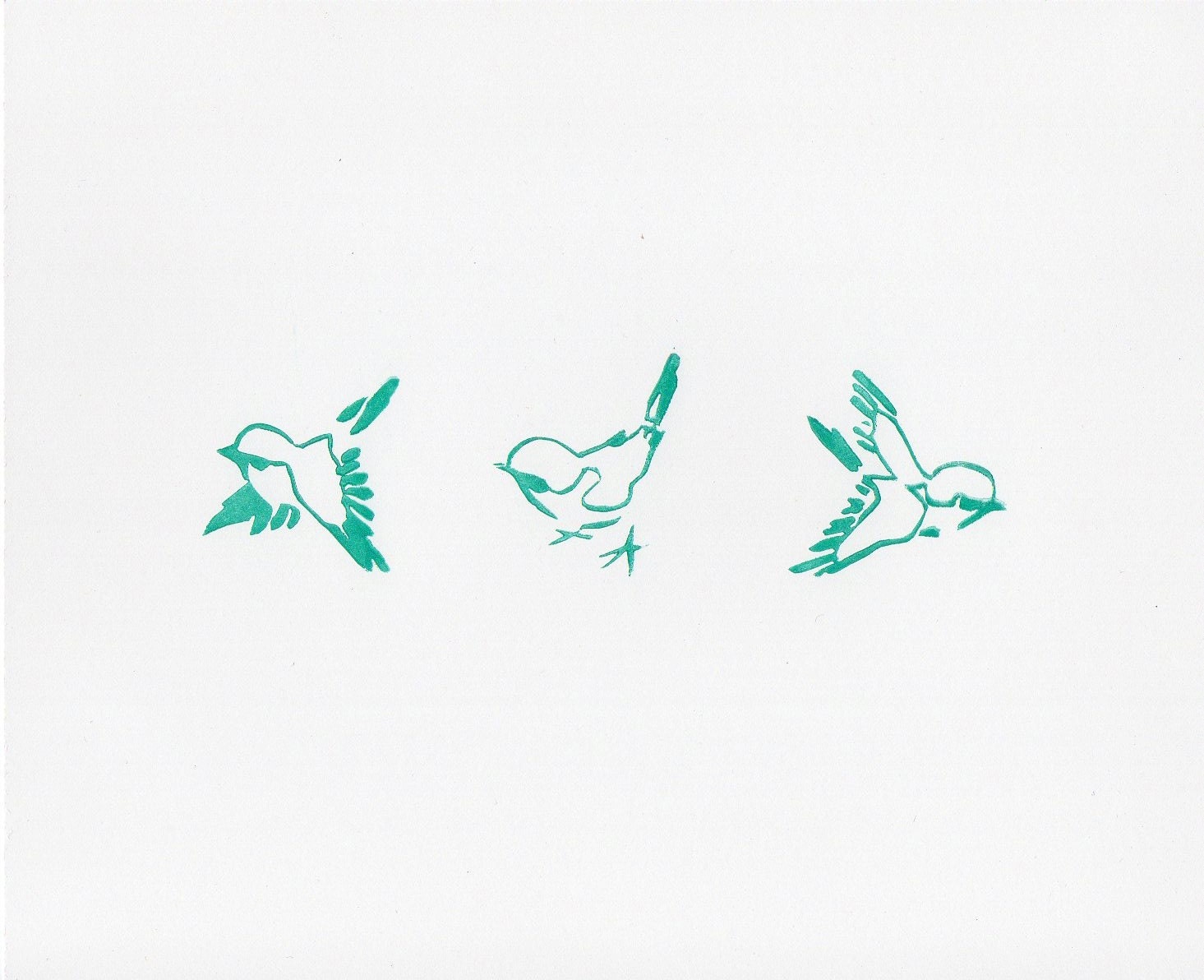3 birds linocut print 10 x 8