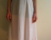 1970s Sheer Swiss Dot White Midi Skirt XS S M