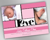 Custom Birth Announcement Photo Cards with Bouncy Love Theme, Modern and Chic New Mom, Printable Personalized Design in Your Chosen Color
