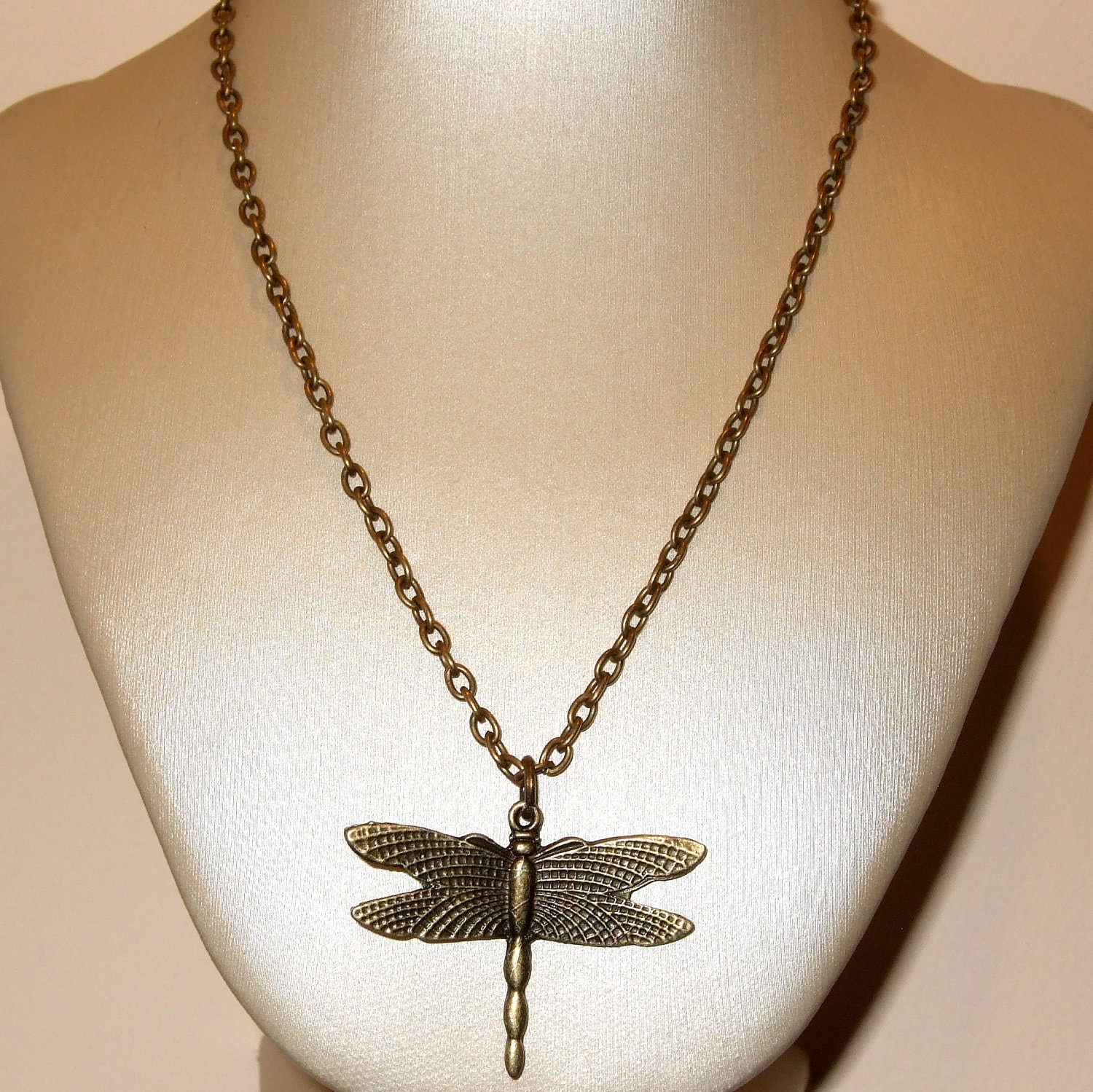 Dragonfly Necklace, Insect Charm Pendant on Bronze Plated Chain, Simple Necklace, Everyday Jewelry
