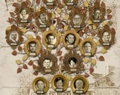 Family Tree Design - Couple with their Children, Parents and Grandparents with Building Sketches