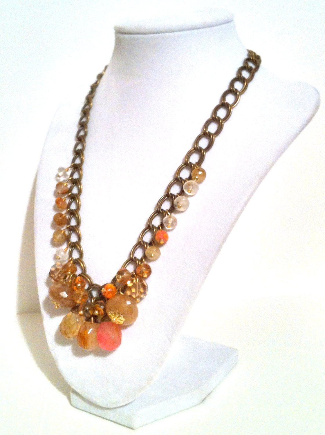 Gemstone Quartz Necklace, Beaded Jewelry, Cluster Necklace, Handmade, Gift for Her, Free Shipping, Quartz Jewelry