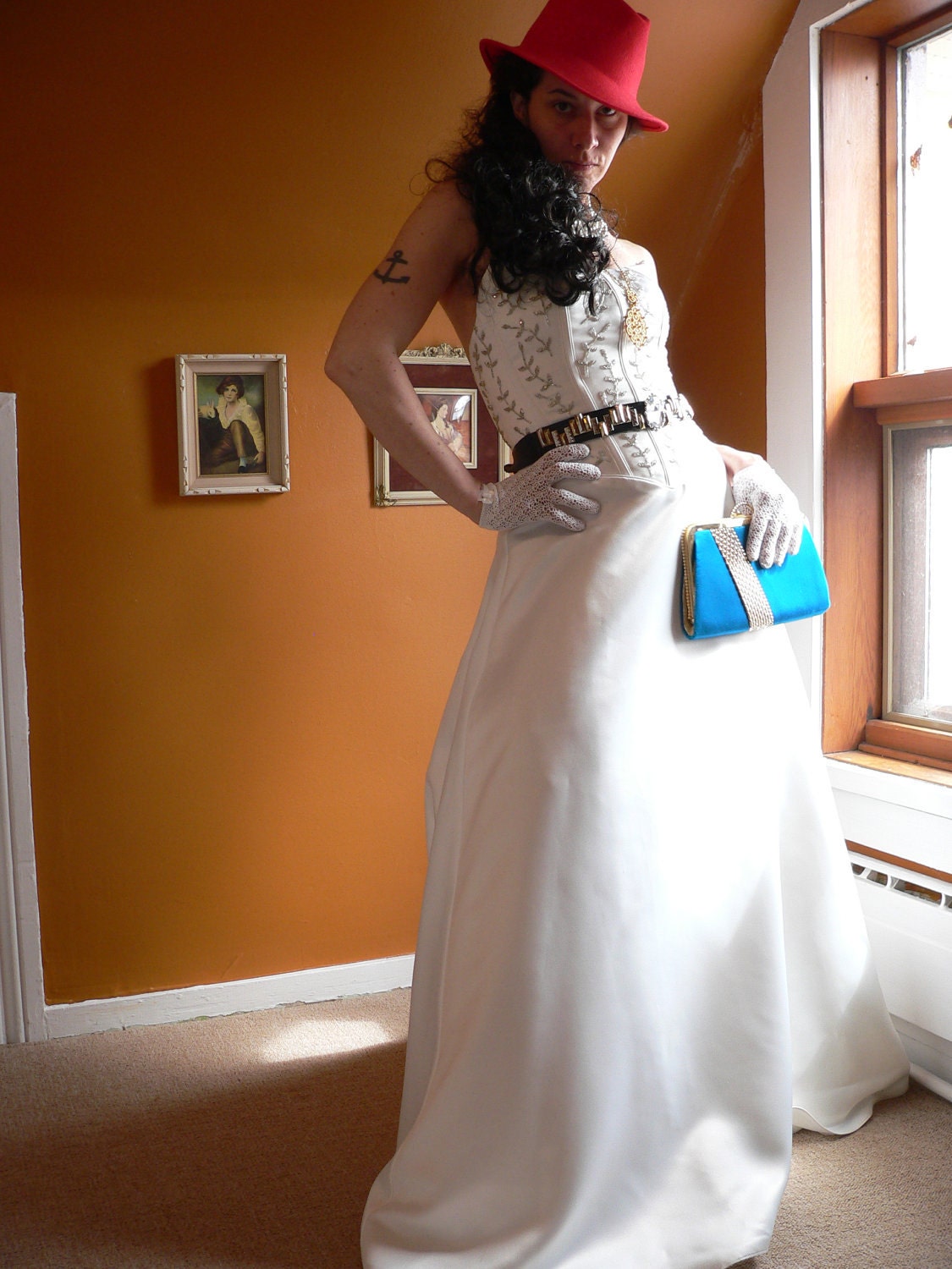 Beaded Satin VICTORIAN STEAMPUNK RECONSTRUCTED Wedding gown