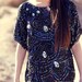 Black Sequin Silver Silk Blue Beaded Irredescent Evening Top Blouse - Peacock II