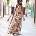 RESERVED - Brown Tribal Hawaiian Print Long Maxi Caftan Tulip Sleeve Dress - Mona