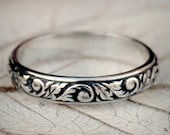 Gorgeous Renaissance Sterling Silver Floral Pattern Stack Ring - Custom Size