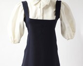 1960s vintage navy blue jumper with cream bow blouse
