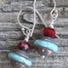 SALE /// Sterling silver czech glass earrings red and aqua - Deep sea - SUMMER SALE