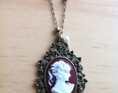 Ornate Pretty Lady Cameo Long Necklace