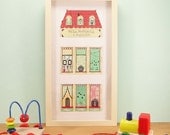 Town house art - personalized new baby/birthday picture (Framed)
