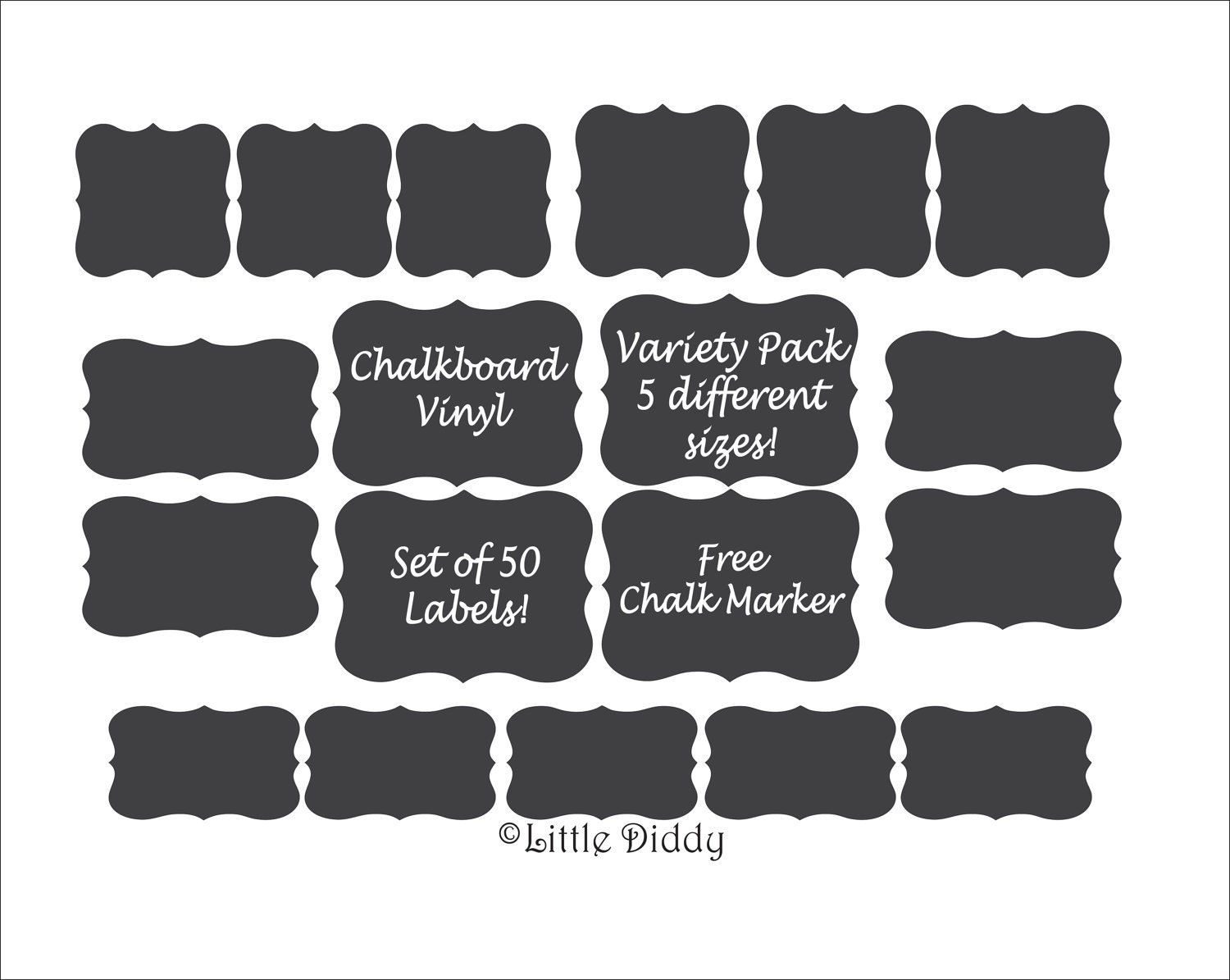 Chalkboard Vinyl Labels -set of 50 labels - variety, mix of sizes,FREE CHALK MARKER- great for: Pantry, Canisters, Bins, Glasses, Jars
