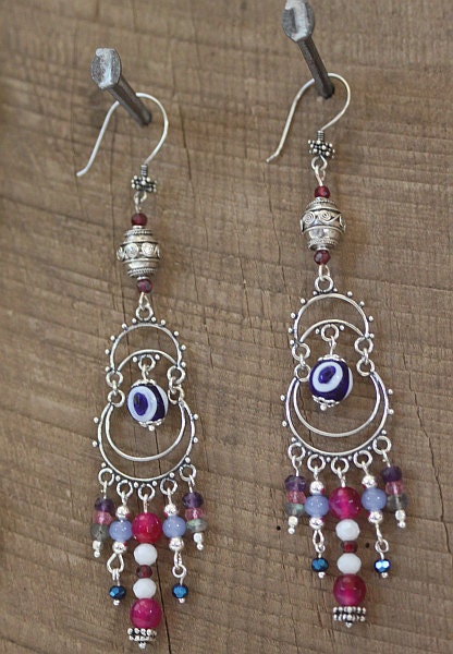 Boho Baby Chandelier Earrings - Handmade Evil Eye Glass Beads