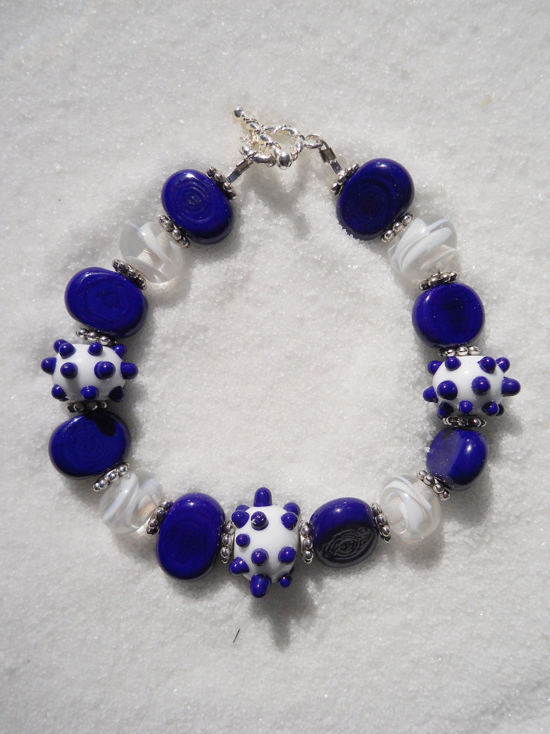Nautical Bracelet and Earring Set in Navy Blue and White, featuring Polka Dots