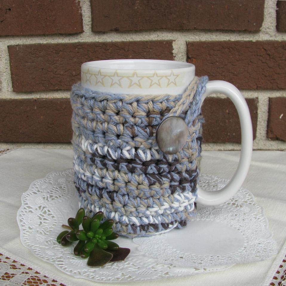 Coffee - Tea - Cocoa Cozy for your mug or cup - blue, grey, brown
