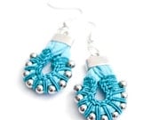 statement chandeliers, tribal earing, turquoise and silver crochet earrings
