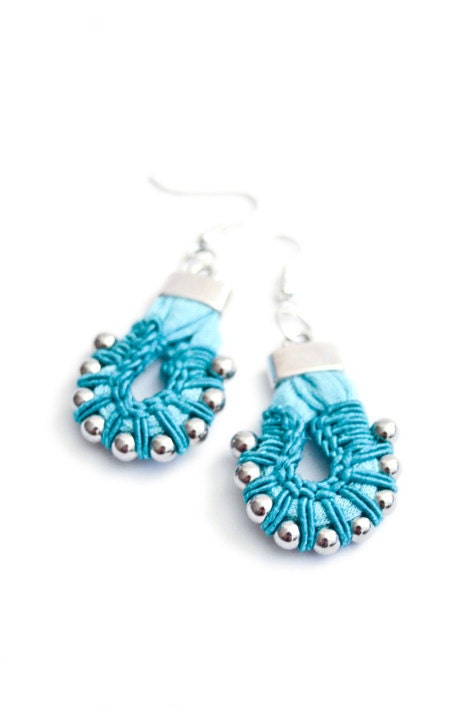 statement chandeliers, tribal earing, turquoise and silver crochet earrings