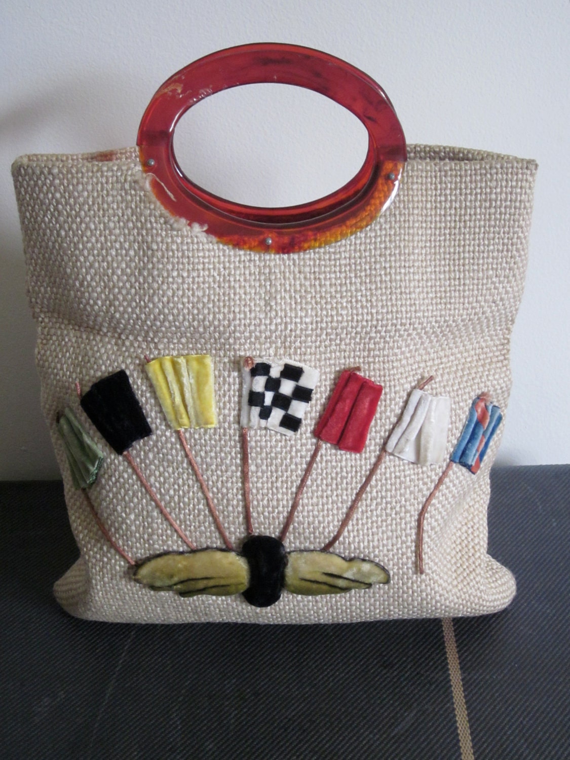 Tote Bag 1930s / Indy 500 / Collectible Bag / Indianapolis 500 / Rare / Neutral / Spring / Flags / Preppy / Boho / Car Racing