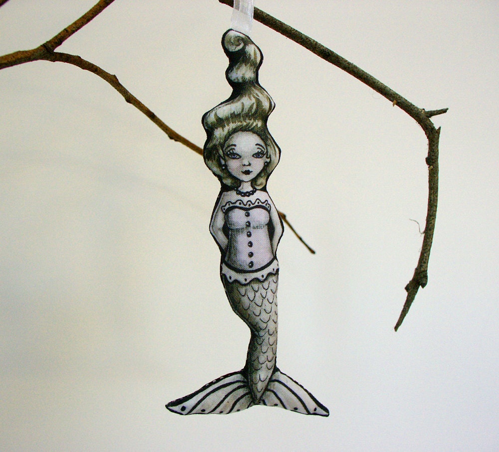 Mermaid Christmas Ornament Handmade Fabric Art Doll Softie